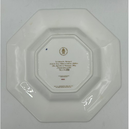 394 - Royal Crown Derby items to include Octagonal Plate celebrate the marriage of HRH Prince William and ... 