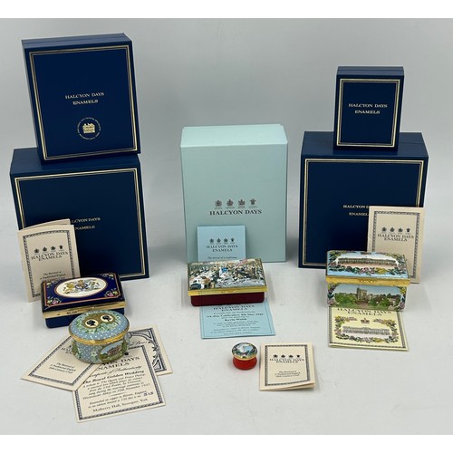 395 - A collection of Halcyon Days Enamels to include VE Day Celebration box by Kevin Walsh limited editio... 