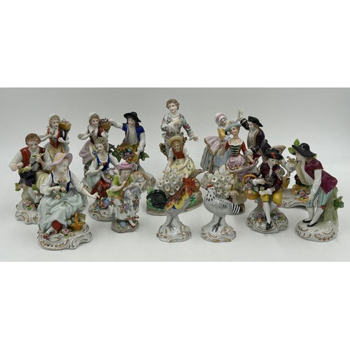 228 - A selection of 15 miniature Sitzendorf Porcelain figurines to include countryside figures and birds,... 