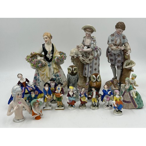 230 - A selection of 20th century European porcelain to include 16 figurines tallest 26cm h, 2 x birds 12c... 