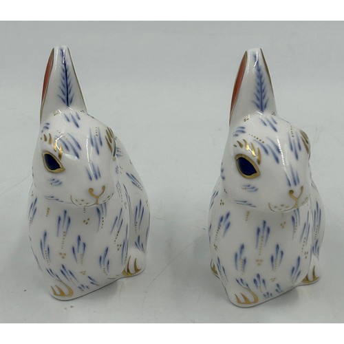 391 - Six Royal Crown Derby Paperweights to 2 x Snowy Rabbits, 2 x Meadow Rabbits, 2 x Baby Rabbits. (6).