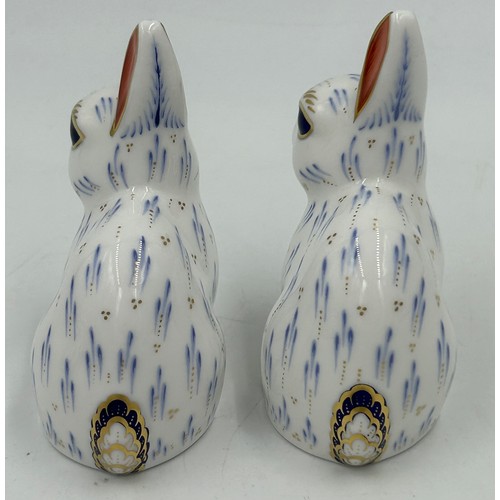 391 - Six Royal Crown Derby Paperweights to 2 x Snowy Rabbits, 2 x Meadow Rabbits, 2 x Baby Rabbits. (6).