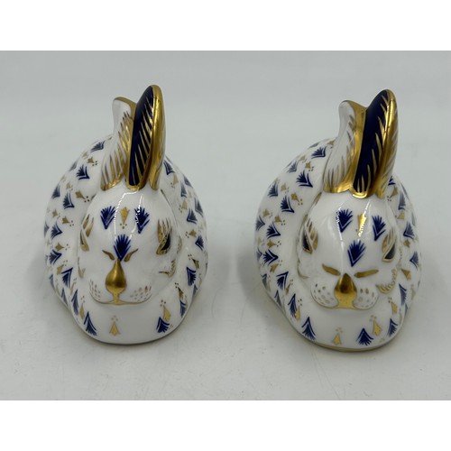 391 - Six Royal Crown Derby Paperweights to 2 x Snowy Rabbits, 2 x Meadow Rabbits, 2 x Baby Rabbits. (6).