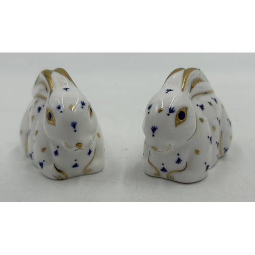 391 - Six Royal Crown Derby Paperweights to 2 x Snowy Rabbits, 2 x Meadow Rabbits, 2 x Baby Rabbits. (6).