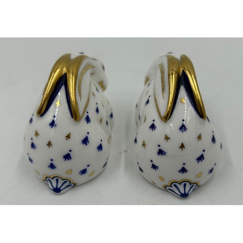 391 - Six Royal Crown Derby Paperweights to 2 x Snowy Rabbits, 2 x Meadow Rabbits, 2 x Baby Rabbits. (6).