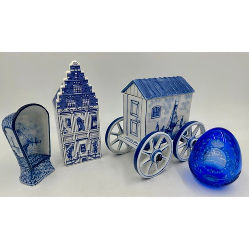 223 - Various blue and white ceramics to include a Dutch lidded wagon, a 19thC meat plate, 3 x Spode shall... 