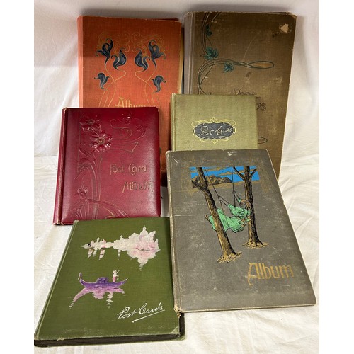 390 - A collection of six Edwardian Postcard Albums to include used/unused cards covering the UK, Yorkshir... 