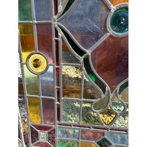 421 - Two colourful leaded stained glass rectangular window panels, custom made by the late Ian Addy from ... 