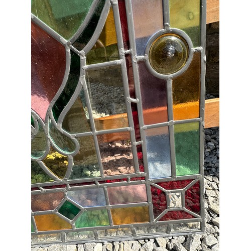 421 - Two colourful leaded stained glass rectangular window panels, custom made by the late Ian Addy from ... 