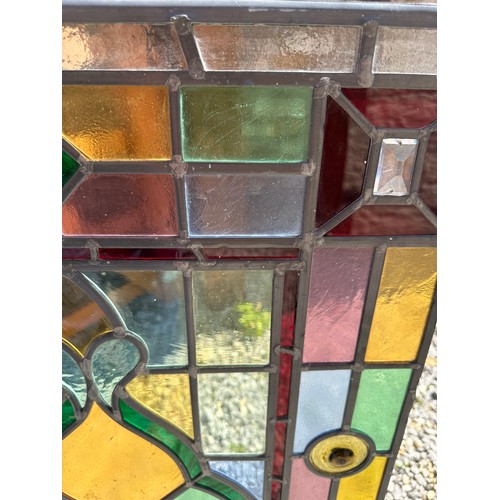 421 - Two colourful leaded stained glass rectangular window panels, custom made by the late Ian Addy from ... 