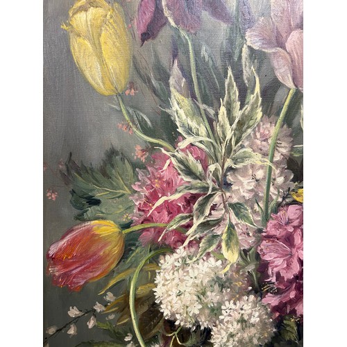 1397 - Thomas G. Hill (British 20thC) oil on canvas, a framed still life of flowers. Image size 60 x 50cm.