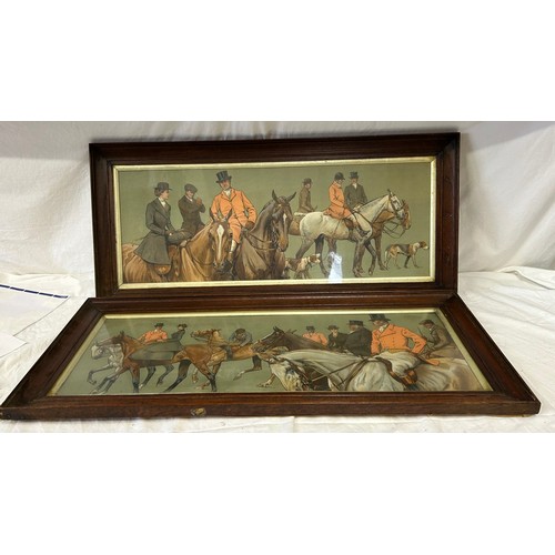 1373 - Two early 20thC hunting prints in oak frames.  Image size 25 x 68cm.