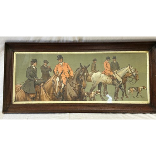 1373 - Two early 20thC hunting prints in oak frames.  Image size 25 x 68cm.