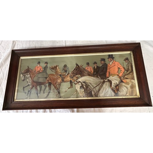 1373 - Two early 20thC hunting prints in oak frames.  Image size 25 x 68cm.