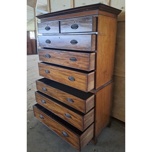 61 - A 19thC mahogany chest on chest on bracket feet with brass handles. 174cm h x 107cm w x 51cm d.