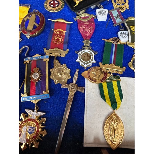 1291 - A large collection of Royal Order of Buffaloes items. Gilt metal enamelled jewels from various Lodge... 