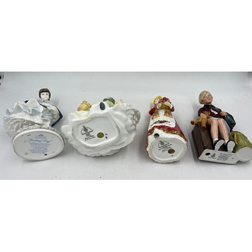 212 - Three Royal Doulton and one Coalport figure to include Royal Doulton April HN 3693, Old Country Rose... 