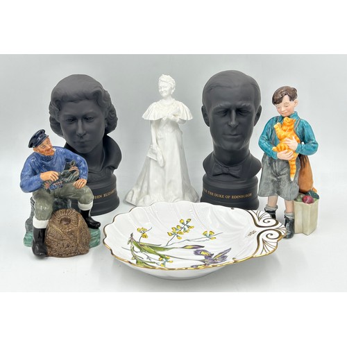 214 - A selection of Ceramics to include A Pair of Wedgwood Black Basalt Busts of Queen Elizabeth II & The... 