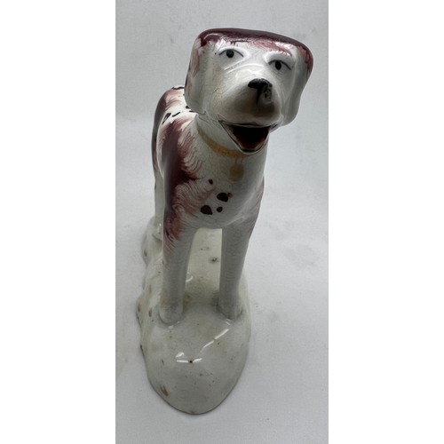 216 - A Staffordshire figure in the style of Rockingham, of a standing dog with open mouth and red tongue.... 