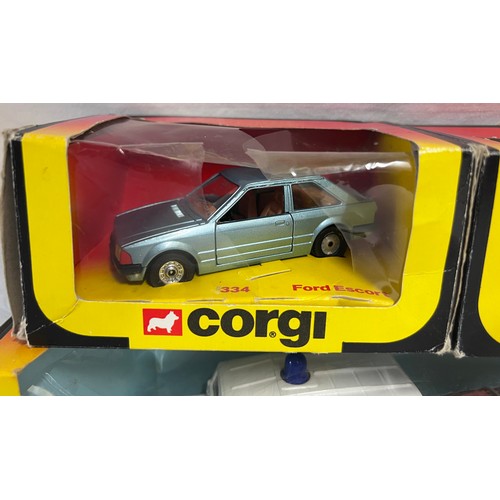 1154 - Boxed Corgi to include 334 Ford Escort, 451 Ford Sierra Taxi, 281 Datapost Metro, 294 Renault Alpine... 