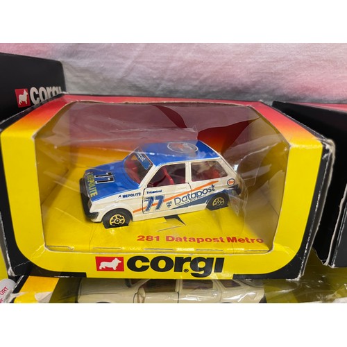 1154 - Boxed Corgi to include 334 Ford Escort, 451 Ford Sierra Taxi, 281 Datapost Metro, 294 Renault Alpine... 