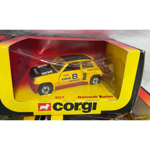 1154 - Boxed Corgi to include 334 Ford Escort, 451 Ford Sierra Taxi, 281 Datapost Metro, 294 Renault Alpine... 