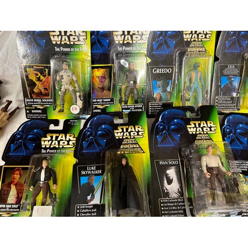 1158 - Star Wars: A collection of 44 Hasbro and Kenner carded figures, a Deluxe Probe Droid and a Deluxe Ho... 