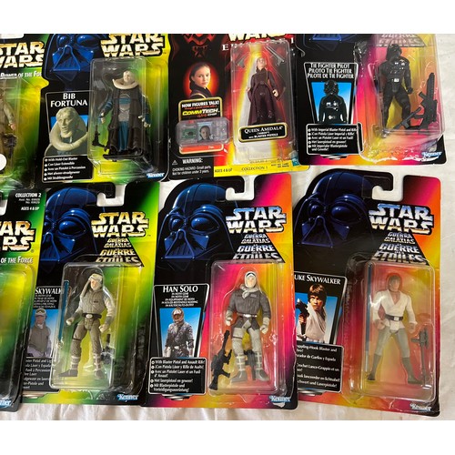 1158 - Star Wars: A collection of 44 Hasbro and Kenner carded figures, a Deluxe Probe Droid and a Deluxe Ho... 