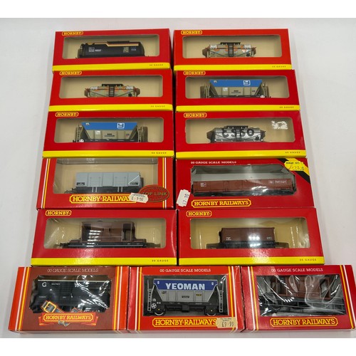 1203 - Collection of Hornby 00 gauge wagons/tankers to include 5 x R015 Yeoman Hopper Wagons, R215 Harvey B... 