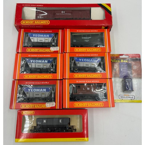 1203 - Collection of Hornby 00 gauge wagons/tankers to include 5 x R015 Yeoman Hopper Wagons, R215 Harvey B... 