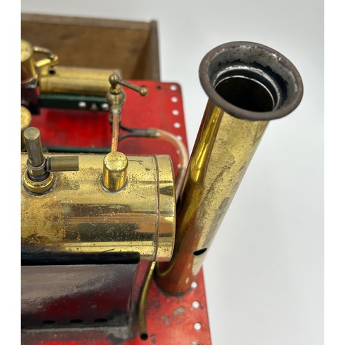 1294 - A Bowmans Stationary Live Steam Engine Model mounted on a metal plate 28cm x 23cm with original wood... 