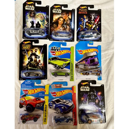 1185 - Carded Mattel Hot Wheels diecast models, including Star Wars, HW Race, HW City, HW Workshop, HW Off ... 