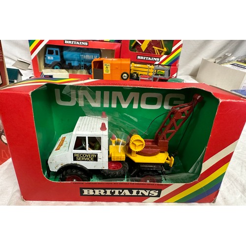 1191 - Britains diecast farming models to include 9556 Hay Baler, 9535 Potato Harvester, 9581 Unimog Breakd... 