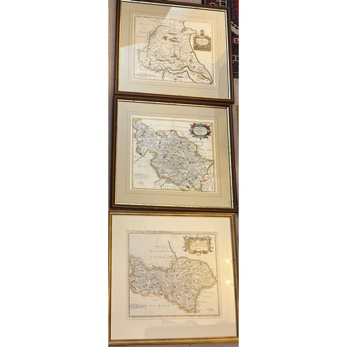 1344 - Three framed and glazed Robert Morden Yorkshire maps to include East Riding, West Riding and North R... 