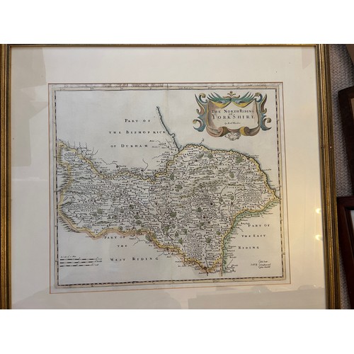 1344 - Three framed and glazed Robert Morden Yorkshire maps to include East Riding, West Riding and North R... 