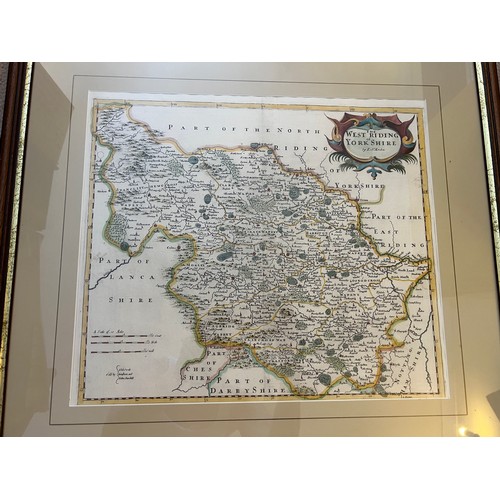 1344 - Three framed and glazed Robert Morden Yorkshire maps to include East Riding, West Riding and North R... 