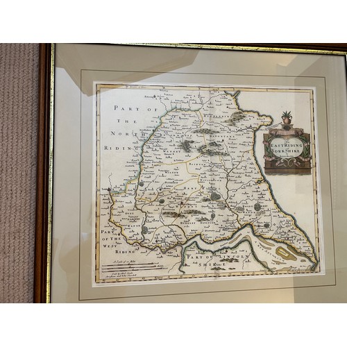 1344 - Three framed and glazed Robert Morden Yorkshire maps to include East Riding, West Riding and North R... 