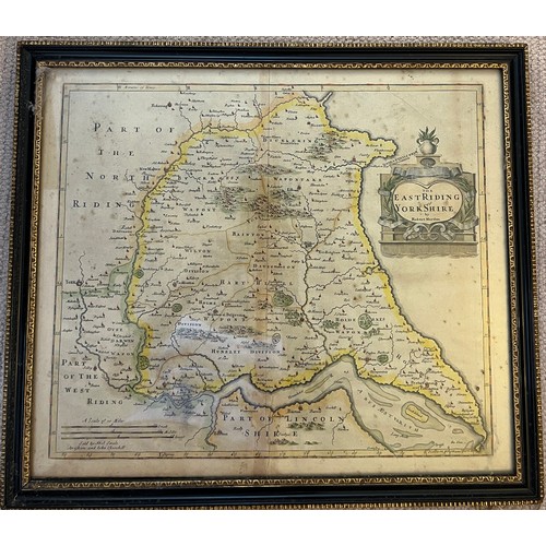 1345 - A framed and glazed Robert Mordan map of the East riding of Yorkshire. 39cm x 45cm.