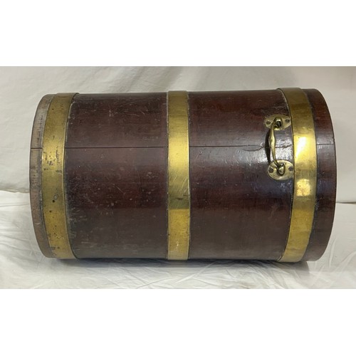 1296 - An oak brass bound bucket/planter with brass handles and interior wood partition just below halfway.... 