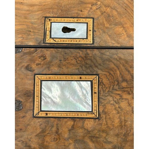 949 - A Tunbridge ware inlaid walnut writing slope with Mother Of Pearl decoration, fitted interior to inc... 