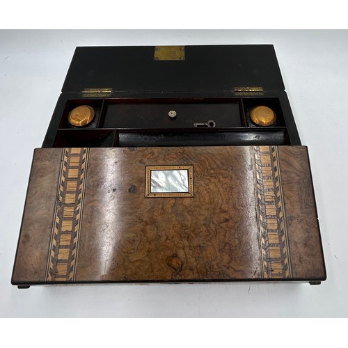 949 - A Tunbridge ware inlaid walnut writing slope with Mother Of Pearl decoration, fitted interior to inc... 