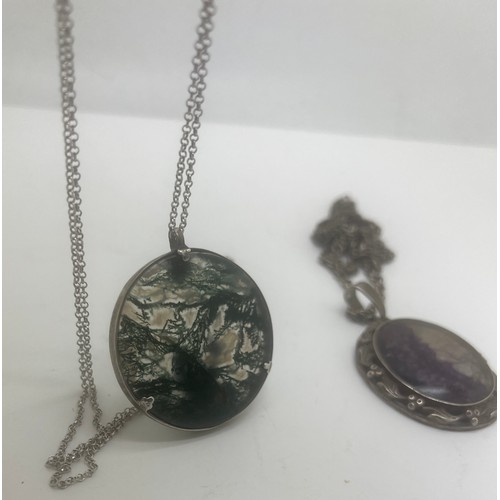 633 - Two silver mounted pendants, Norman Grant moss agate with frog Edinburgh 1977 4cm x 4cm and Blue Joh... 