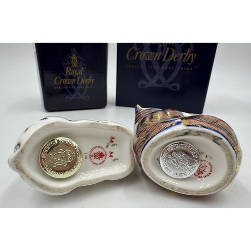 399 - Boxed Royal Crown Derby paperweights to include Baby Rabbit (gold stopper) and Playful Kitten (silve... 