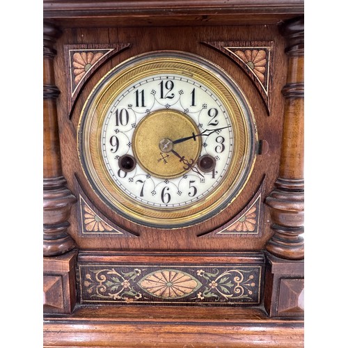 1008 - An early 20thC Hamburg American Clock Company (H.A.C.) mahogany bracket clock with inlay to front an... 