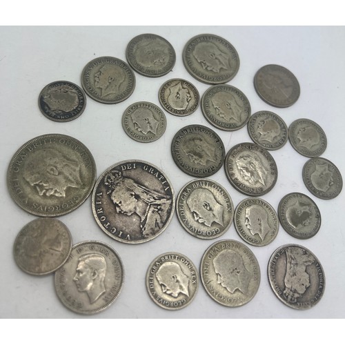 736 - A collection of pre-1947 British coins to include an 1890 crown.