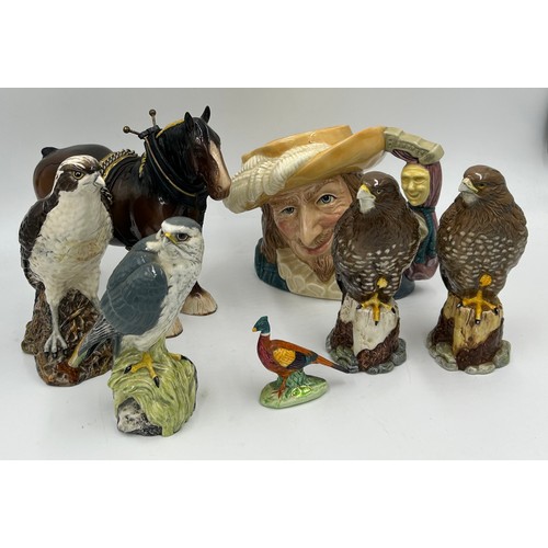 188 - Various ceramics to include four Royal Doulton whisky bird  decanters, two for Whyte & Mackay- Ospre... 