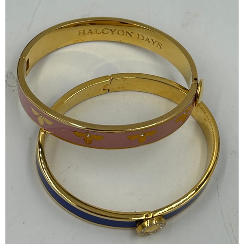 584 - Costume jewellery to include two Halcyon enamel bangles, a pair of UNOde50 Semi-long silver-plated e... 