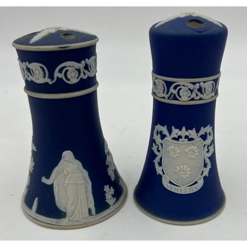 193 - Adams Tunstall Jasperware to include jardinière 18cm h x 18.5cm, 2 x hat pins 10cm h, lidded jam pot... 