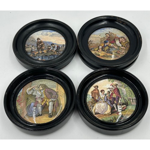 194 - A collection of nineteen 19thC Staffordshire pot lids to include fourteen framed examples, five with... 