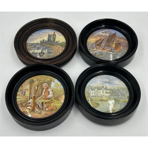 194 - A collection of nineteen 19thC Staffordshire pot lids to include fourteen framed examples, five with... 